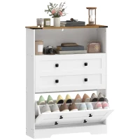 HOMCOM Shoe Cabinet with 2 Flip Drawers, Narrow Shoe Storage Cabinet, White(m-11)
