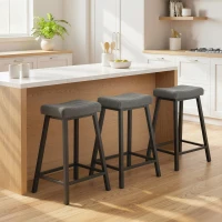 HOMCOM Set of 3 Bar Stools, Velvet Upholstered Counter Stools with Curved Seat and Footrest for Kitchen Island, Grey(m-1)