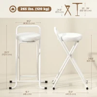 HOMCOM Foldable Bar Stools Set of 2, Folding Kitchen Chairs with PU Cushioned Seat, Footrest, White(m-3)