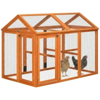 PawHut Wooden Chicken Run, Combinable Design with Perches, 4.6' x 2.8', Orange(m-11)