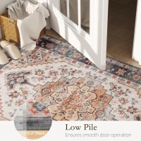 HOMCOM Area Rug 5x7, Machine Washable Rug, Non-Slip Boho Print Pattern Medallion Carpet for Living Room, Bedroom, Tawny Brown(m-6)