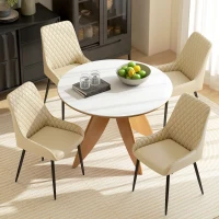 HOMCOM Upholstered Kitchen Chairs, Modern Dining Chairs Set of 4 with Diamond Tufting and Steel Legs for Dining Room, Khaki(m-10)