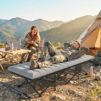 Outsunny Camping Cot with Soft Pad, 32" Extra Wide Folding Cots with Non-Slip Feet and Carry Bag, Grey(m-1)