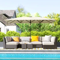 Outsunny Double-Sided Patio Umbrella Parasol with Tilt, Adjustable Height, Vents and 12 Ribs, for Garden, White(m-10)