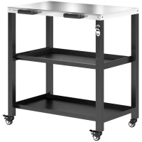 Outsunny Outdoor Grill Cart with Stainless Steel Tabletop, 2 Shelves, Rolling Prep Dining Cart with Lockable Wheels(m-2)