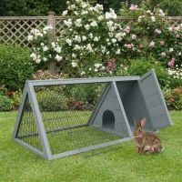 PawHut 46" x 25" Wooden A-Frame Outdoor Rabbit Cage Small Animal Hutch with Outside Run & Ventilating Wire, Grey(m-1)