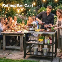 Outsunny Outdoor Grill Cart with Stainless Steel Tabletop, 2 Shelves, Rolling Prep Dining Cart with Lockable Wheels(m-9)