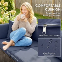 Outsunny 7pc Garden Wicker Sectional Set w/ Tea Table Patio Rattan Lounge Sofa Outdoor Deck Furniture Navy Blue(m-5)