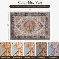 HOMCOM Area Rug 5x7, Machine Washable Rug, Non-Slip Boho Print Pattern Medallion Carpet for Living Room, Bedroom, Tawny Brown(m-3)