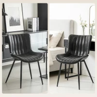 HOMCOM Dining Chairs Set of 2, PU Leather Upholstered Kitchen Chairs with Backrest and Steel Legs, Black(m-10)
