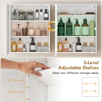 HOMCOM Bathroom Medicine Cabinet with Lights, Wall Mounted Mirror Cabinet with Demister Pad, Adjustable Shelves, White(m-6)