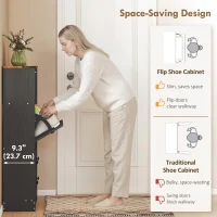 HOMCOM Shoe Cabinet with 2 Flip Drawers, Narrow Shoe Storage Cabinet, Black(m-4)