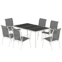 Outsunny 7 Piece Garden Dining Set, Garden Furniture Set with Rectangle Table and 6 Stackable Chairs(m-2)