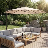 Outsunny 10FT Cantilever Patio Umbrella with 8 Ribs, Offset Patio Umbrella with Cover and Wind Ropes for Garden, Yard, Khaki(m-9)