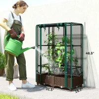 Outsunny Raised Garden Bed with Trellis, 46.5" Tomato Cage with Crop Cage, Self Watering Planter Box with Drainage Holes, Green(m-3)