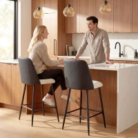 HOMCOM Bar Stools Set of 2, 26" Counter Height Bar Stools with PU Backrest, Linen-look Fabric Seat, Black(m-8)