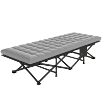 Outsunny Camping Cot with Soft Pad, 32" Extra Wide Folding Cots with Non-Slip Feet and Carry Bag, Grey(m-2)