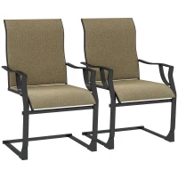 Outsunny C Spring Motion Patio Chairs Set of 2 with Curved High Backrest, Armrest, All Weather Breathable Fabric, Metal Frame(m-11)