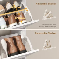 HOMCOM Shoe Cabinet with 2 Flip Drawers, Narrow Shoe Storage Cabinet, White(m-6)