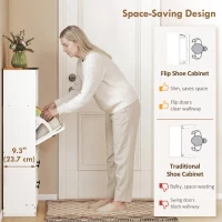 HOMCOM Shoe Cabinet with 2 Flip Drawers, Narrow Shoe Storage Cabinet, White(m-4)