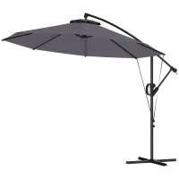 Outsunny 118.1" Patio Offset Umbrella with Cover and Wind Protection Strap,with Crank Handle and Tilt, UPF50+, Grey(m-2)