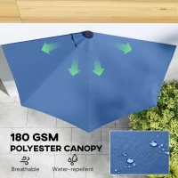 Outsunny Half Outdoor Patio Umbrella with Solar LED Lights Half Umbrella with Crank 105.1" x 53.5" Navy Blue(m-7)