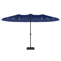 Outsunny Double-sided Patio Umbrella with Base Included & 48 LED Lights 15ft Dark Blue(m-2)