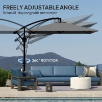 Outsunny Patio Offset Umbrella UPF 50+ UV Protection, Crank Parasol with Base, Cover & Wind Securing, Khaki(m-6)