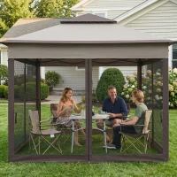 Outsunny 11' x 11' Pop Up Canopy 2-Tier Soft Top Shelter Event Tent w/ Netting Carry Bag for Patio Backyard Garden, Mixed Grey(m-9)