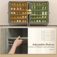 HOMCOM Shoe Cabinet with Barn Doors, Farmhouse Shoe Storage Cabinet with Adjustable Shelves, Holds up to 15 Pairs, Grey(m-6)