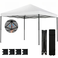 Outsunny 10 x 10 ft Pop Up Canopy Tent with One Push Setup, Outdoor Portable Instant Canopy Shelter w/ Roller Bag, White(m-11)