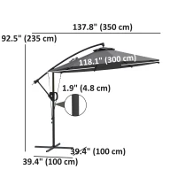 Outsunny 118.1" Patio Offset Umbrella with Cover and Wind Protection Strap,with Crank Handle and Tilt, UPF50+, Grey(m-3)