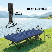 Outsunny Set of 2 Camping Cot with Soft Pad, 32" Extra Wide Folding Cots with Non-Slip Feet and Carry Bag, Blue(m-3)