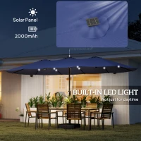 Outsunny Double-sided Patio Umbrella with Base Included & 48 LED Lights 15ft Dark Blue(m-5)