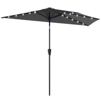 Outsunny Half Outdoor Patio Umbrella with Solar LED Lights Half Umbrella with Crank 105.1" x 53.5" Black(m-2)