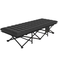 Outsunny Camping Cot with Soft Pad, 32" Extra Wide Folding Cots with Non-Slip Feet and Carry Bag, Black(m-2)