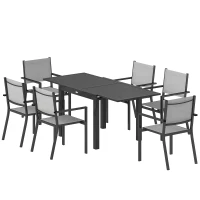Outsunny 7 Pieces Outdoor Dining Set, Aluminum Patio Table and Chairs Set for 6 with Extendable Tabletop and Stackable Chairs(m-2)