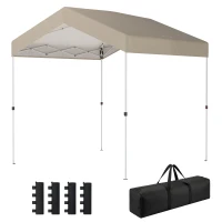 Outsunny 8 x 8 ft Pop Up Canopy Tent with 1-Button Push Easy Setup, UPF 50+ A-Frame Outdoor Instant Canopy, Beige(m-2)