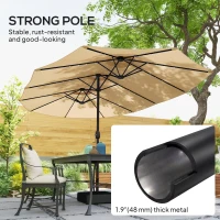 Outsunny Double-sided Patio Umbrella with Base Included & 48 LED Lights 15ft Khaki(m-7)