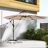 Outsunny 10FT Cantilever Patio Umbrella with 8 Ribs, Offset Patio Umbrella with Cover and Wind Ropes for Garden, Yard, Khaki(m-3)