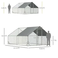 PawHut 10' x 13' x 6.5' Metal Frame Chicken Run, Outdoor Hen House with Cover & Lockable Door(m-3)