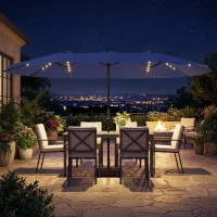 Outsunny Double-sided Patio Umbrella with Base Included & 48 LED Lights 15ft Dark Blue(m-10)