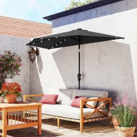 Outsunny Half Outdoor Patio Umbrella with Solar LED Lights Half Umbrella with Crank 105.1" x 53.5" Black(m-9)