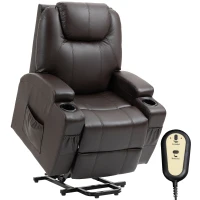 HOMCOM Power Lift Recliner Chair for Elderly, PU Leather Lift Chair with Thick and High Back, Footrest, Remote, Side Pockets, Cup Holders, Reclining Sofa for Living Room, Brown(m-2)
