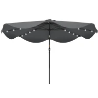 Outsunny Solar Patio Umbrella with LED and Tilt, Outdoor Market Table Umbrella Parasol with Crank, 10 x 10 ft, Dark Grey(m-2)