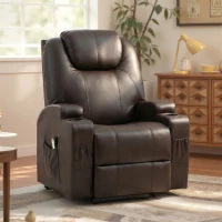 HOMCOM Power Lift Recliner Chair for Elderly, PU Leather Lift Chair with Thick and High Back, Footrest, Remote, Side Pockets, Cup Holders, Reclining Sofa for Living Room, Brown(m-7)