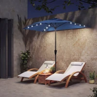 Outsunny Half Outdoor Patio Umbrella with Solar LED Lights Half Umbrella with Crank 105.1" x 53.5" Navy Blue(m-1)