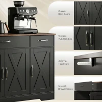 HOMCOM Sideboard Buffet Cabinet, 55" Farmhouse Kitchen Cabinet with 4 Barn Doors, 3 Drawers, 3 Adjustable Shelves, Black(m-7)