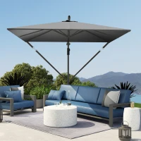 Outsunny Patio Offset Umbrella UPF 50+ UV Protection, Crank Parasol with Base, Cover & Wind Securing, Khaki(m-9)