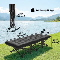 Outsunny Camping Cot with Soft Pad, 32" Extra Wide Folding Cots with Non-Slip Feet and Carry Bag, Black(m-3)